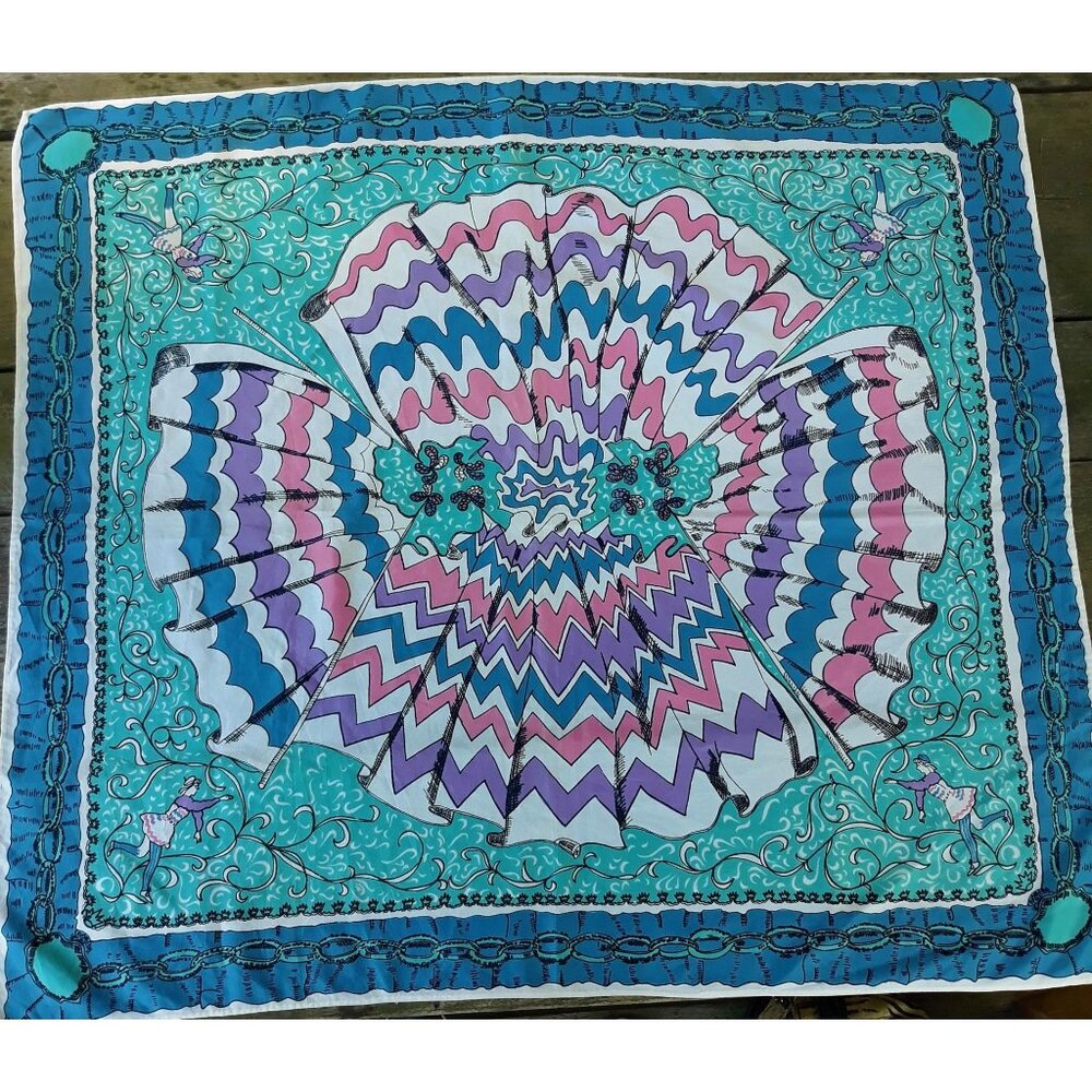 Vintage 1990s Cotton Circus Scarf, Big Tent, Rolled Stitched Edges